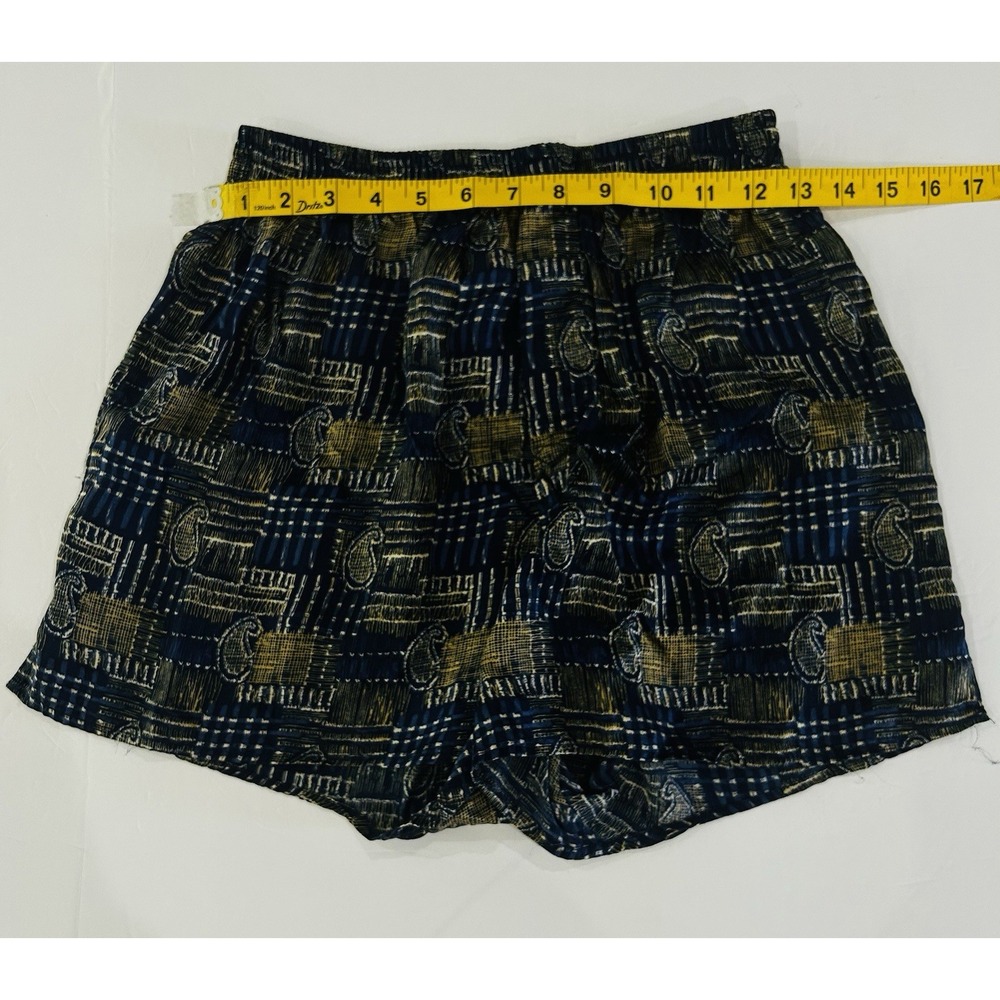 Vintage Mens 100% Silk Boxers Size S 90s Casino Pajama Boxer Shorts Blue Paisley - Picture 6 of 7